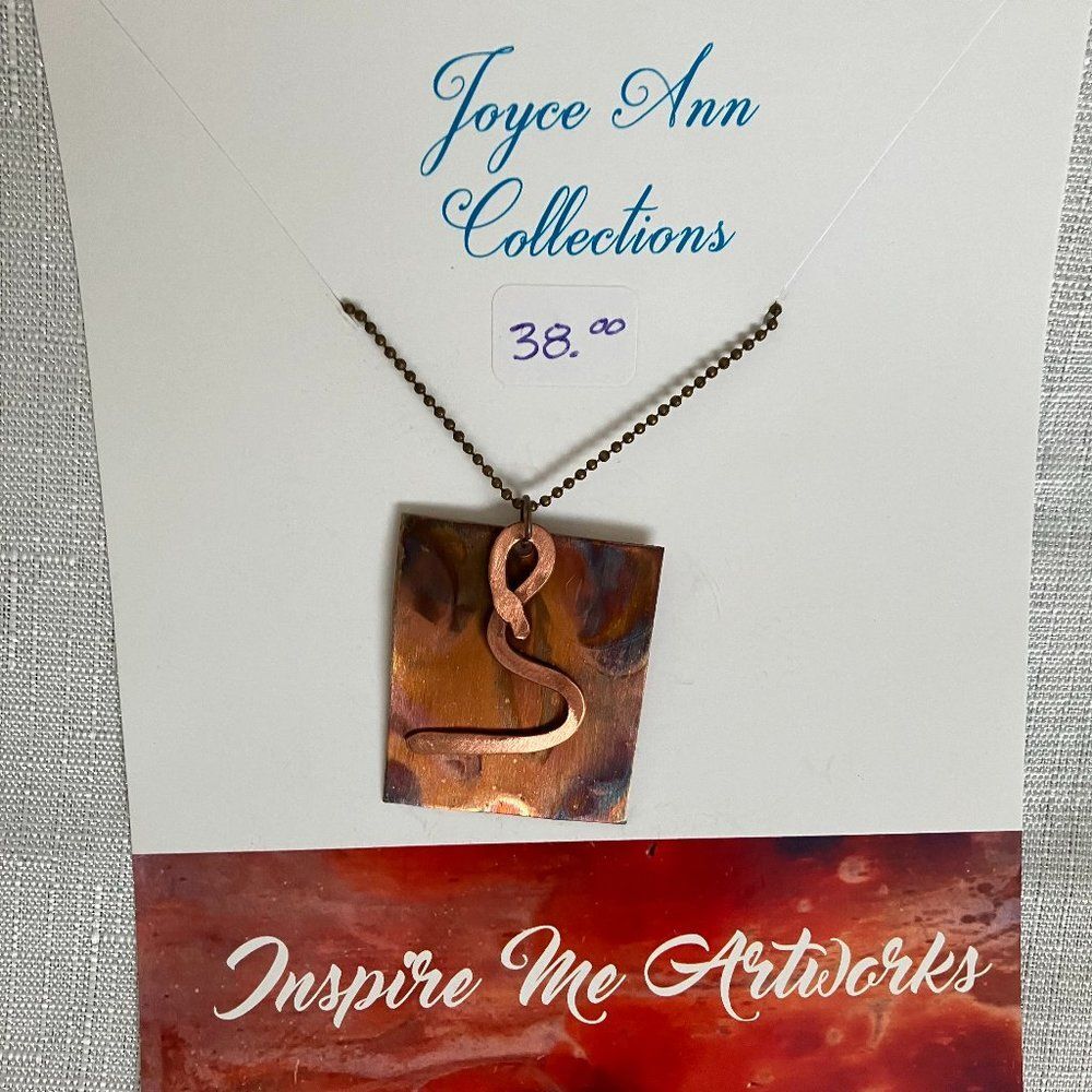 Hammered Copper Abstract Pendant 30 Inches Long